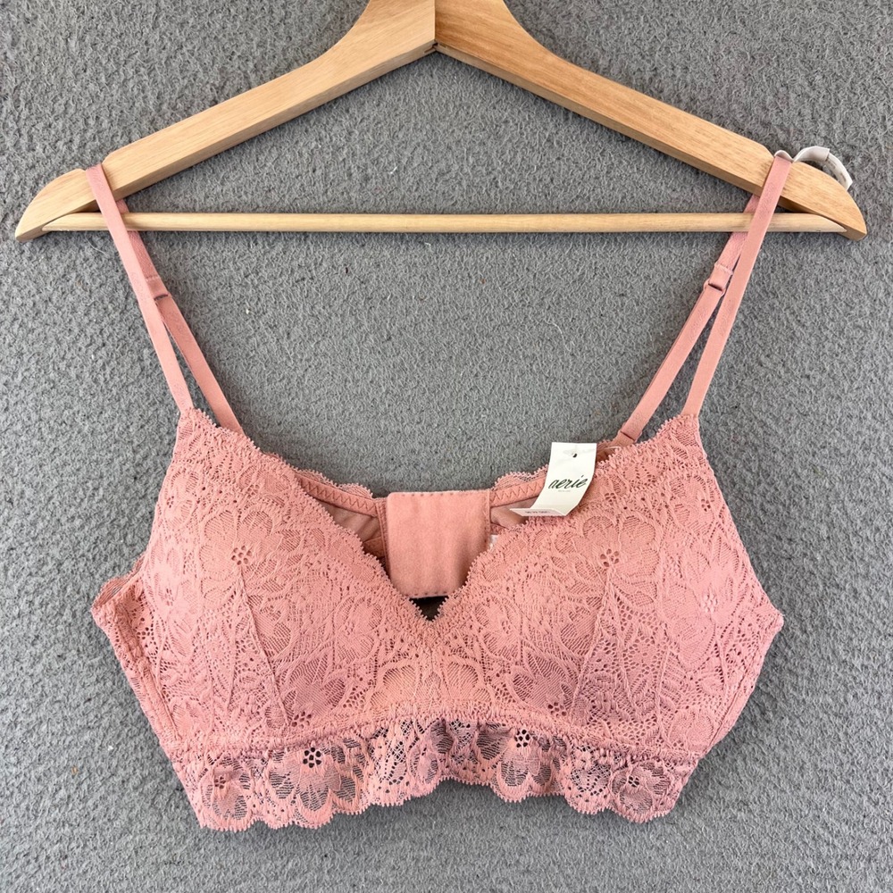 New Aerie Real Happy Wireless Lace Bralette US 34B Light‎ Pink Adjustable Straps
